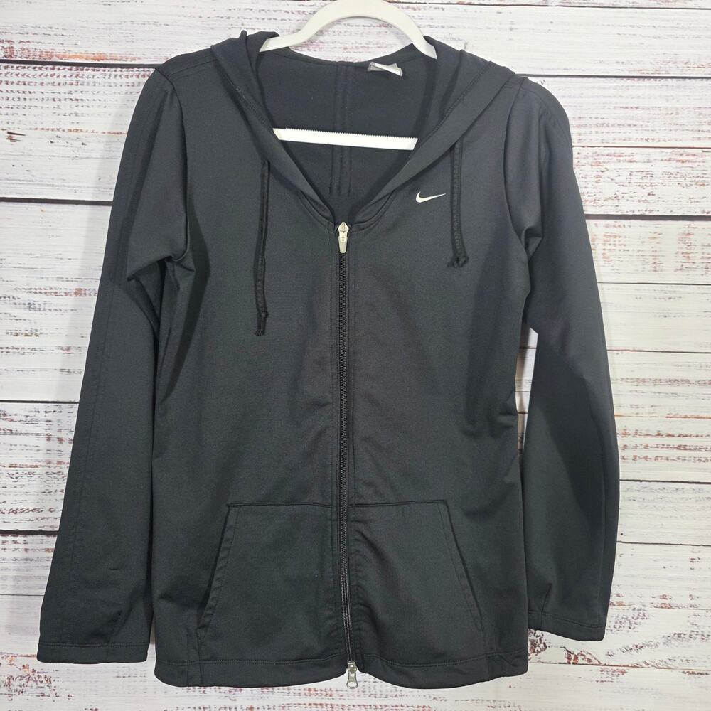 Nike Fit Dry Womens M 8-10 Black Full Zip Hooded Athletic Jacket Y2K
